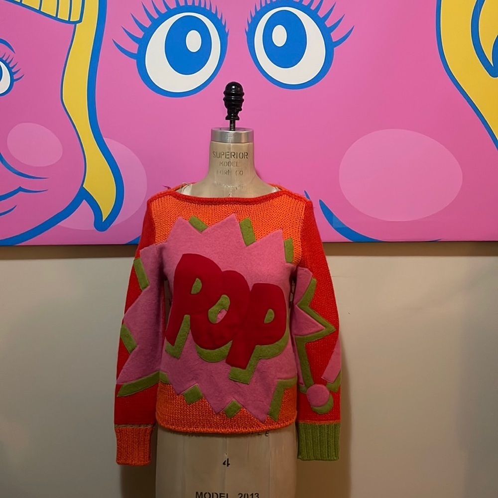 ICEBERG Pink Orange Wool Angora Knit Pop Sweater NWT
